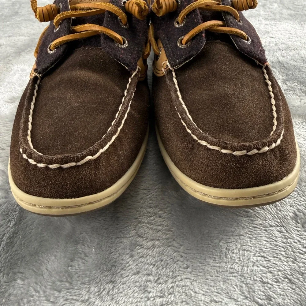 Sperry Top-Sider Women 9 Brown Suede Wool Boat Shoes Burgundy Mixed Preppy Fall